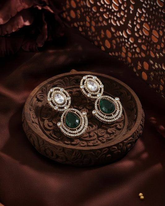 Green Nirav Earring - Zircone Polki Dupe