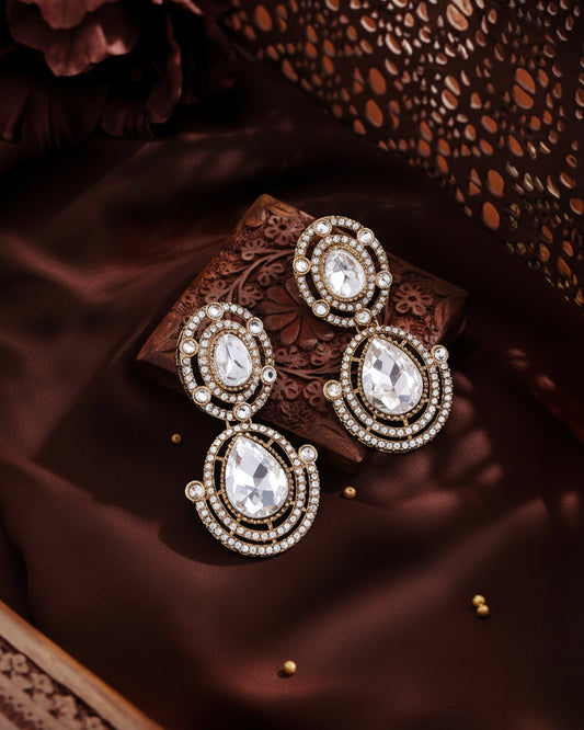 Silver Nirav Earring - Zircone Polki Dupe
