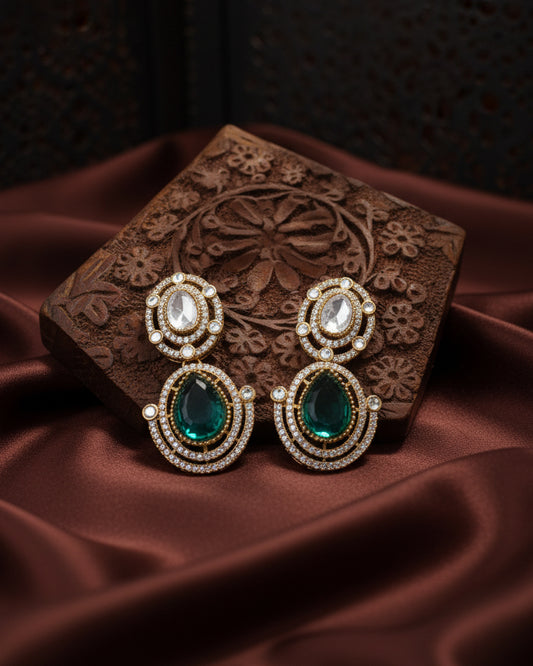 Teal Green Nirav Earring - Zircone Polki Dupe