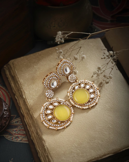 Yellow Zivika Zircone Earrings - Polki Dupe