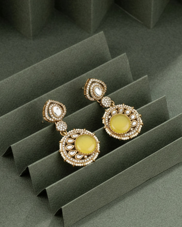 Yellow Zivika Zircone Earrings - Polki Dupe