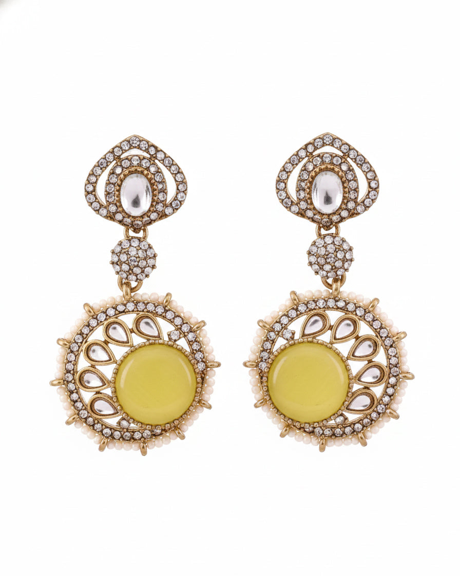 Yellow Zivika Zircone Earrings - Polki Dupe