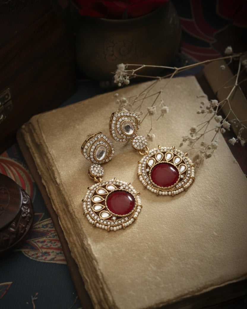 Red Zivika Zircone Earrings - Polki Dupe