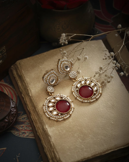 Red Zivika Zircone Earrings - Polki Dupe