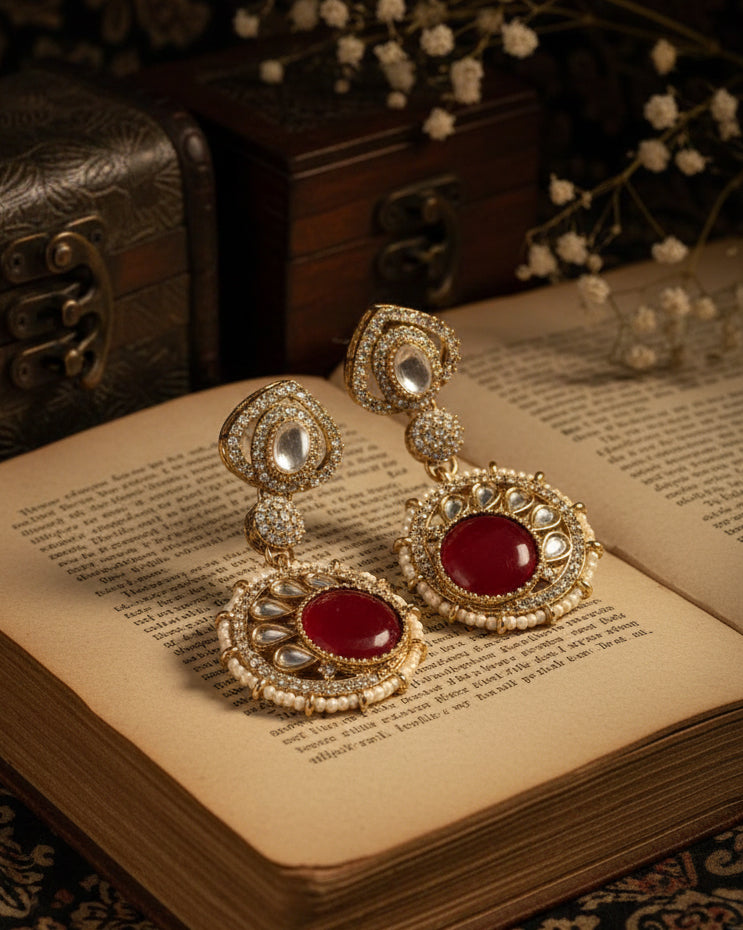 Red Zivika Zircone Earrings - Polki Dupe