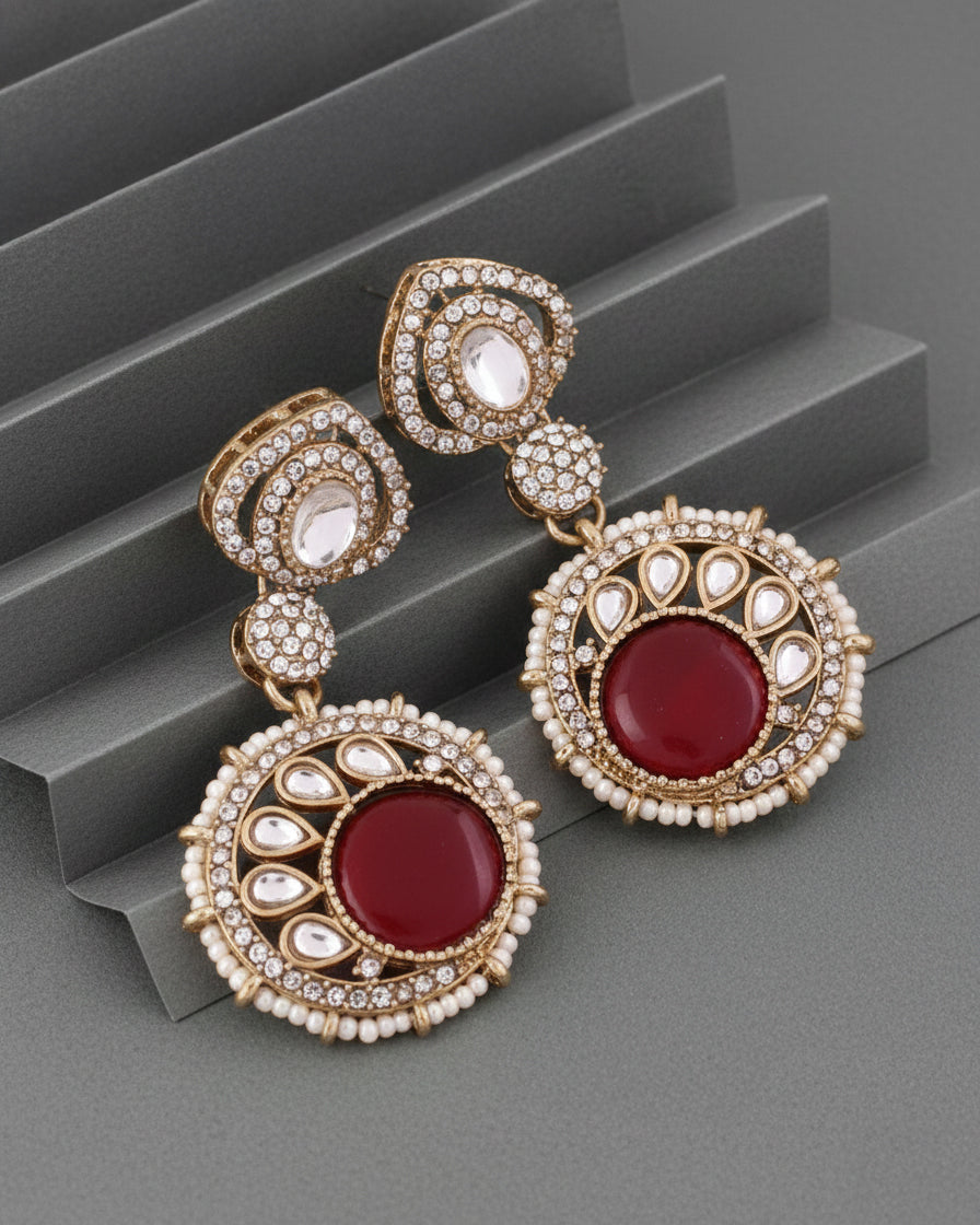 Red Zivika Zircone Earrings - Polki Dupe