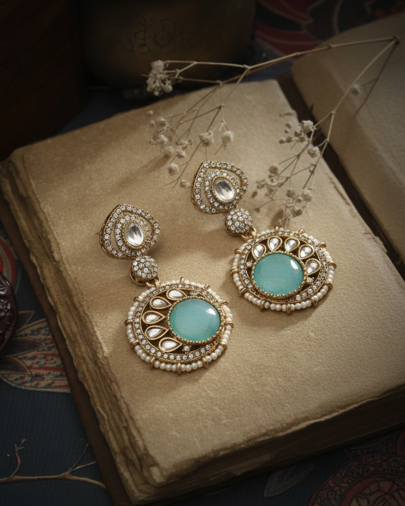 Turquoise Zivika Zircone Earrings - Polki Dupe