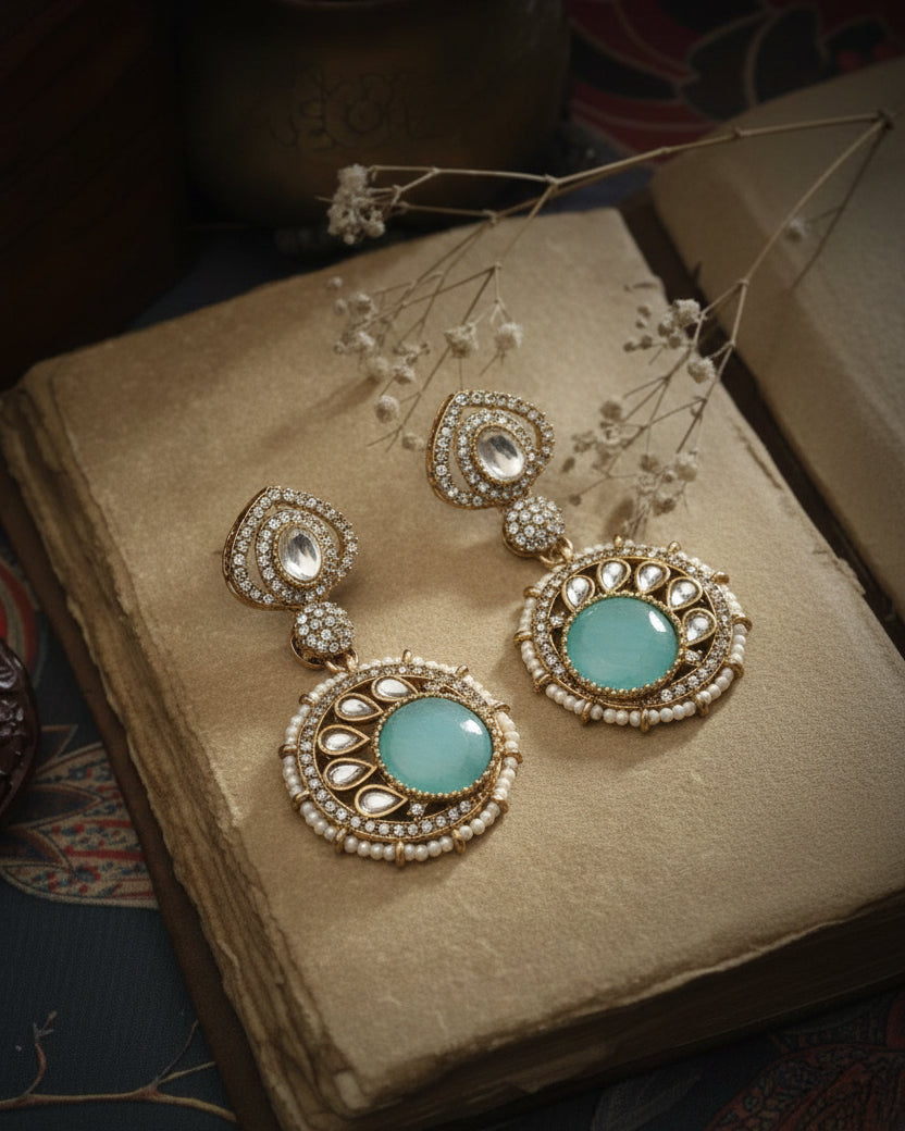 Turquoise Zivika Zircone Earrings - Polki Dupe