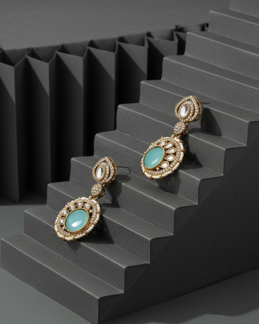 Turquoise Zivika Zircone Earrings - Polki Dupe