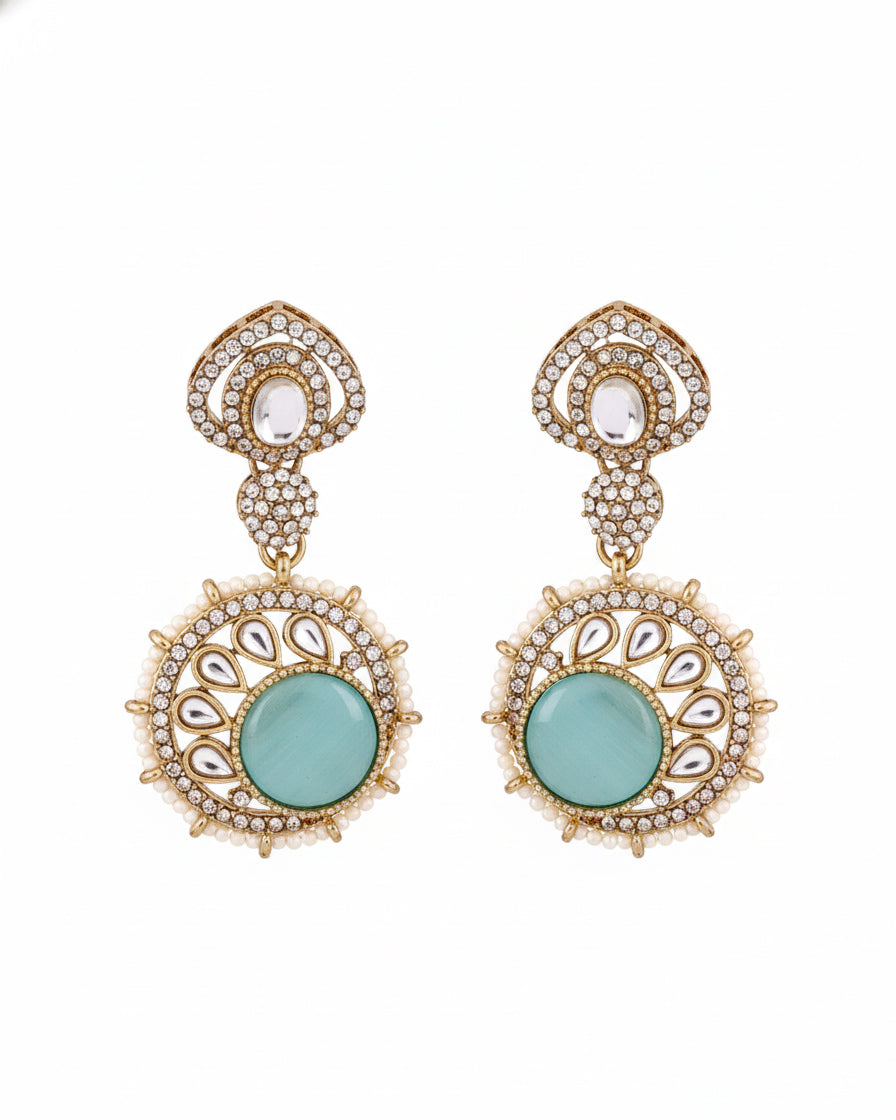 Turquoise Zivika Zircone Earrings - Polki Dupe