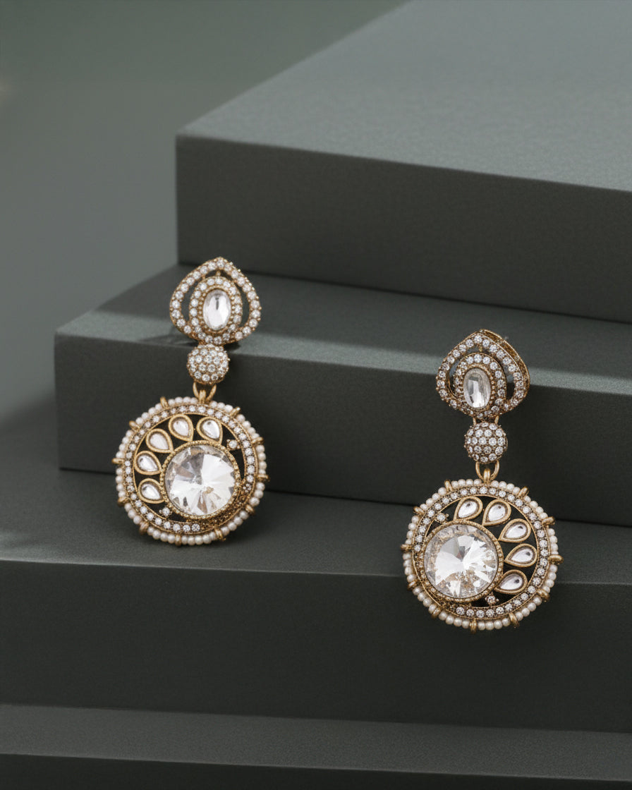 Silver Zivika Zircone Earrings - Polki Dupe