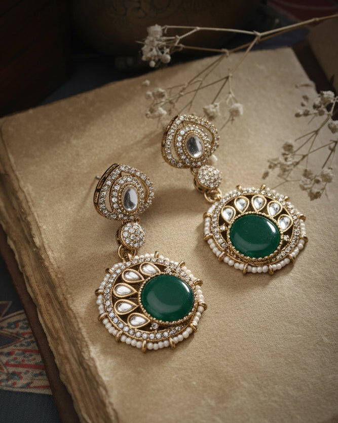 Green Zivika Zircone Earrings - Polki Dupe