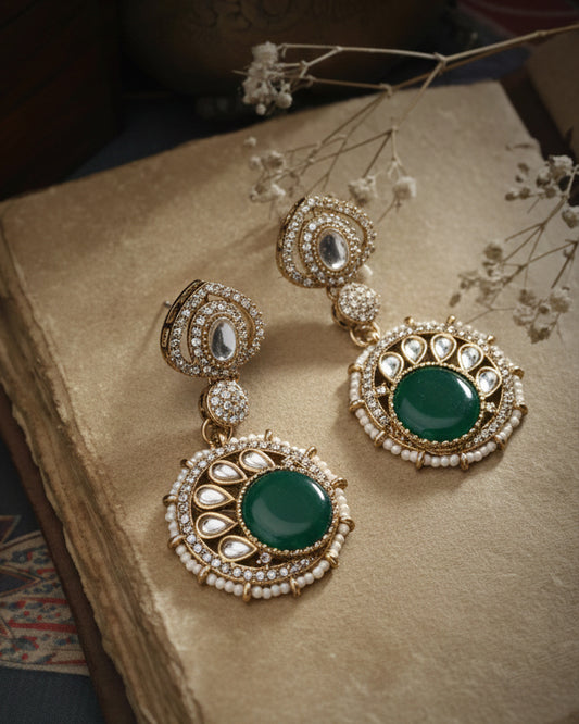 Green Zivika Zircone Earrings - Polki Dupe