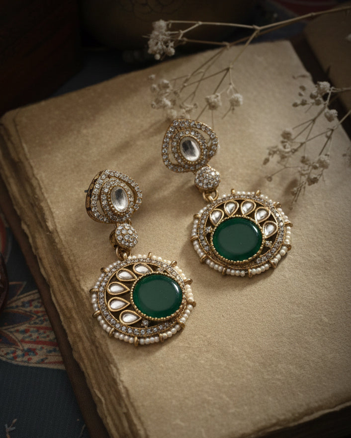 Green Zivika Zircone Earrings - Polki Dupe