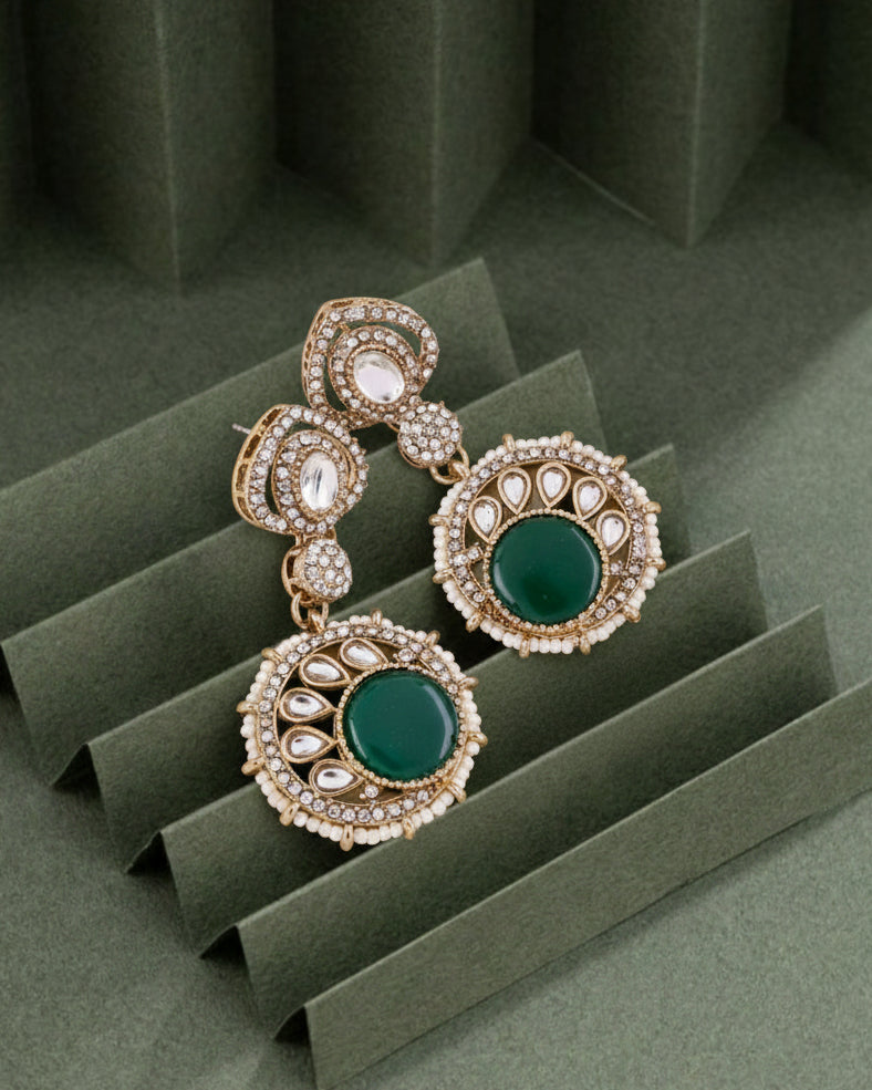 Green Zivika Zircone Earrings - Polki Dupe