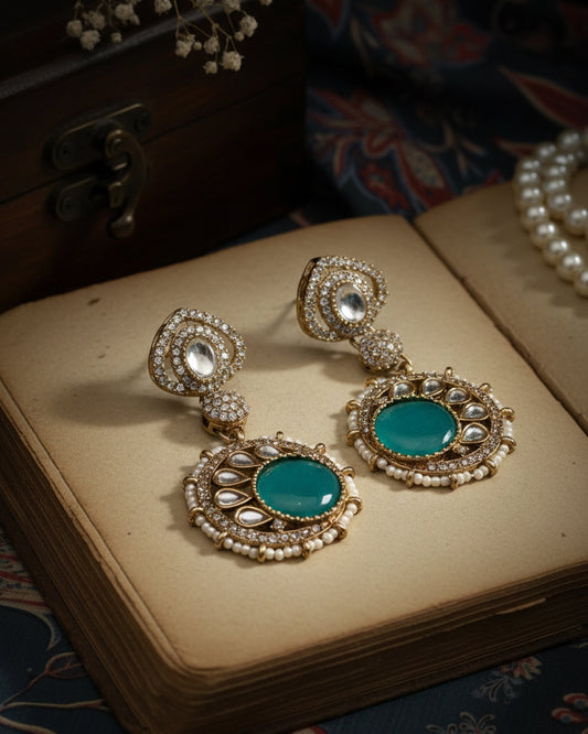 Sage Green Zivika Zircone Earrings - Polki Dupe