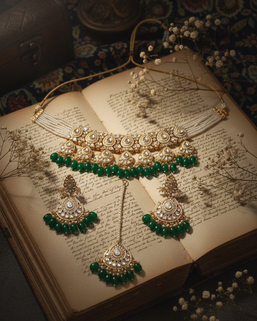 Green Reyna Kundan Jewellery Set