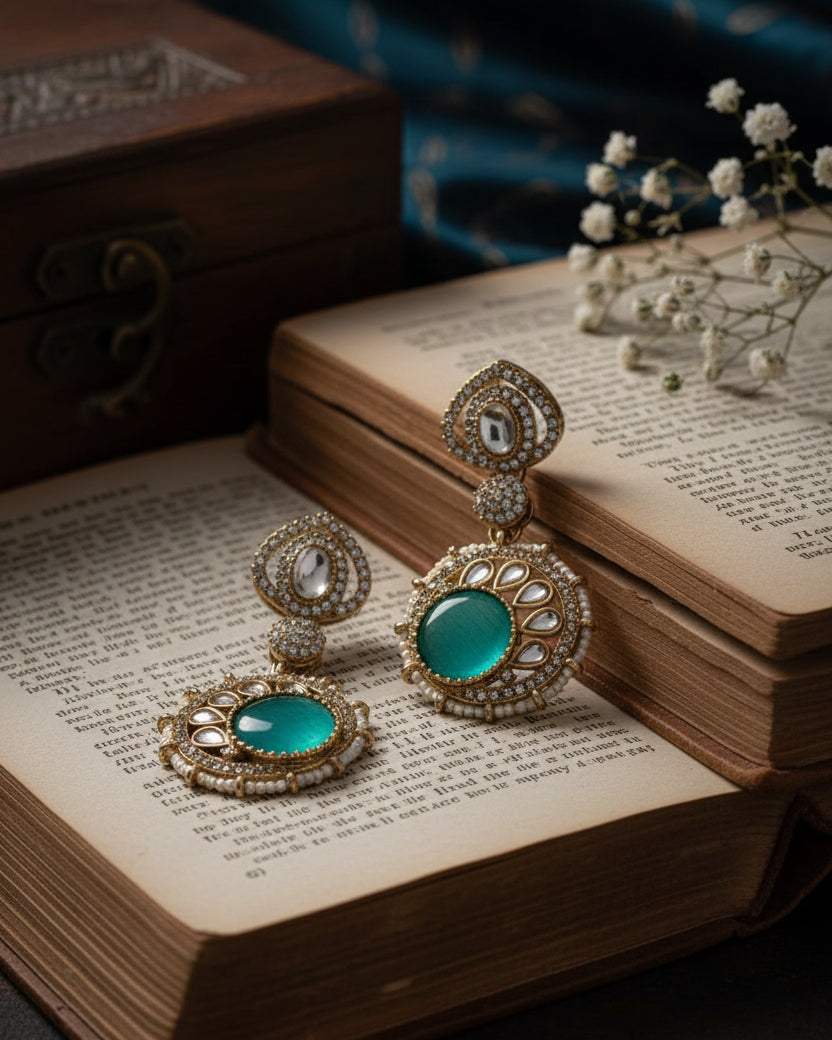 Sage Green Zivika Zircone Earrings - Polki Dupe
