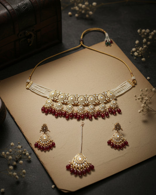 Red Reyna Kundan Jewellery Set