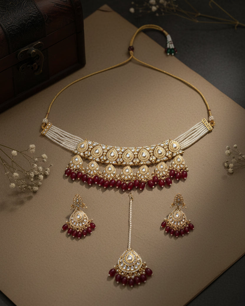 Red Reyna Kundan Jewellery Set