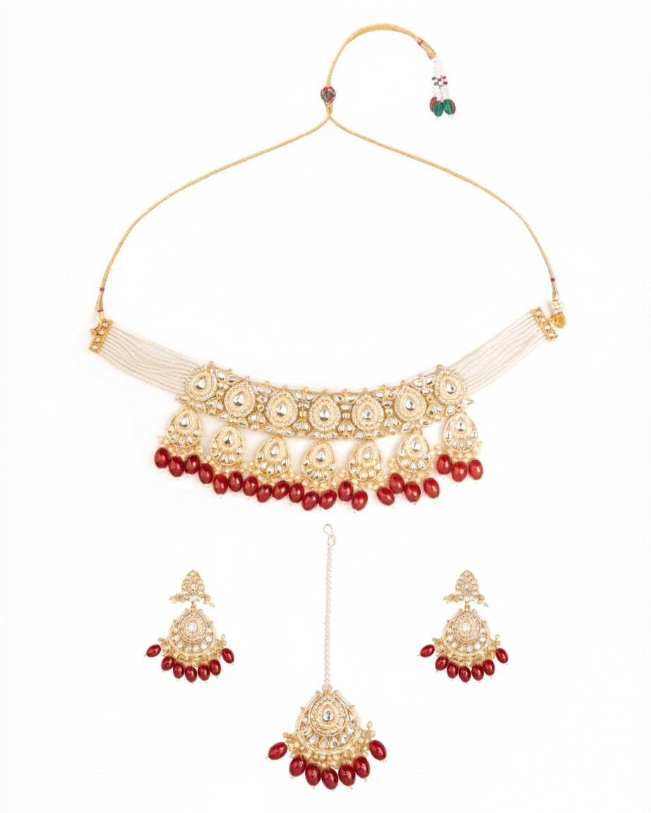 Red Reyna Kundan Jewellery Set