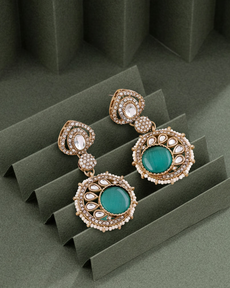 Sage Green Zivika Zircone Earrings - Polki Dupe