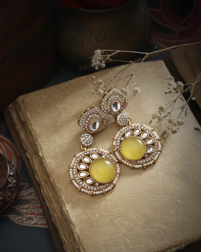 Yellow Zivika Zircone Earrings - Polki Dupe