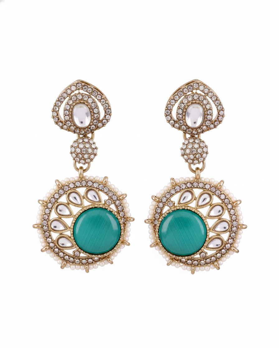 Sage Green Zivika Zircone Earrings - Polki Dupe