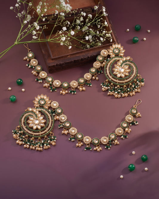 Green Hiravya Chandbali with Sahara
