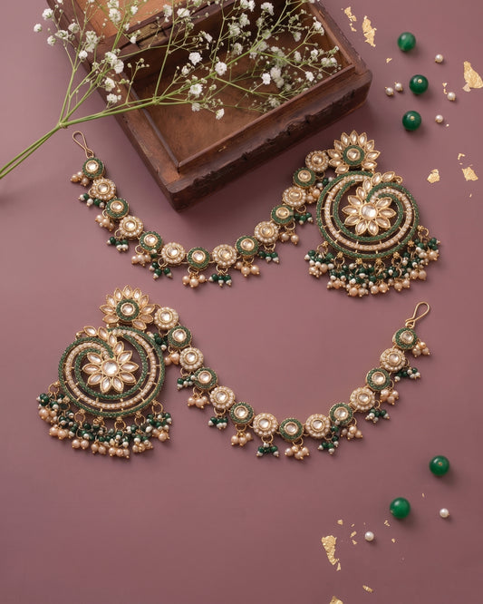 Green Hiravya Chandbali with Sahara