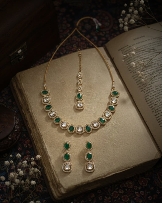 Green Zamika Polki Dupe Jewellery Set