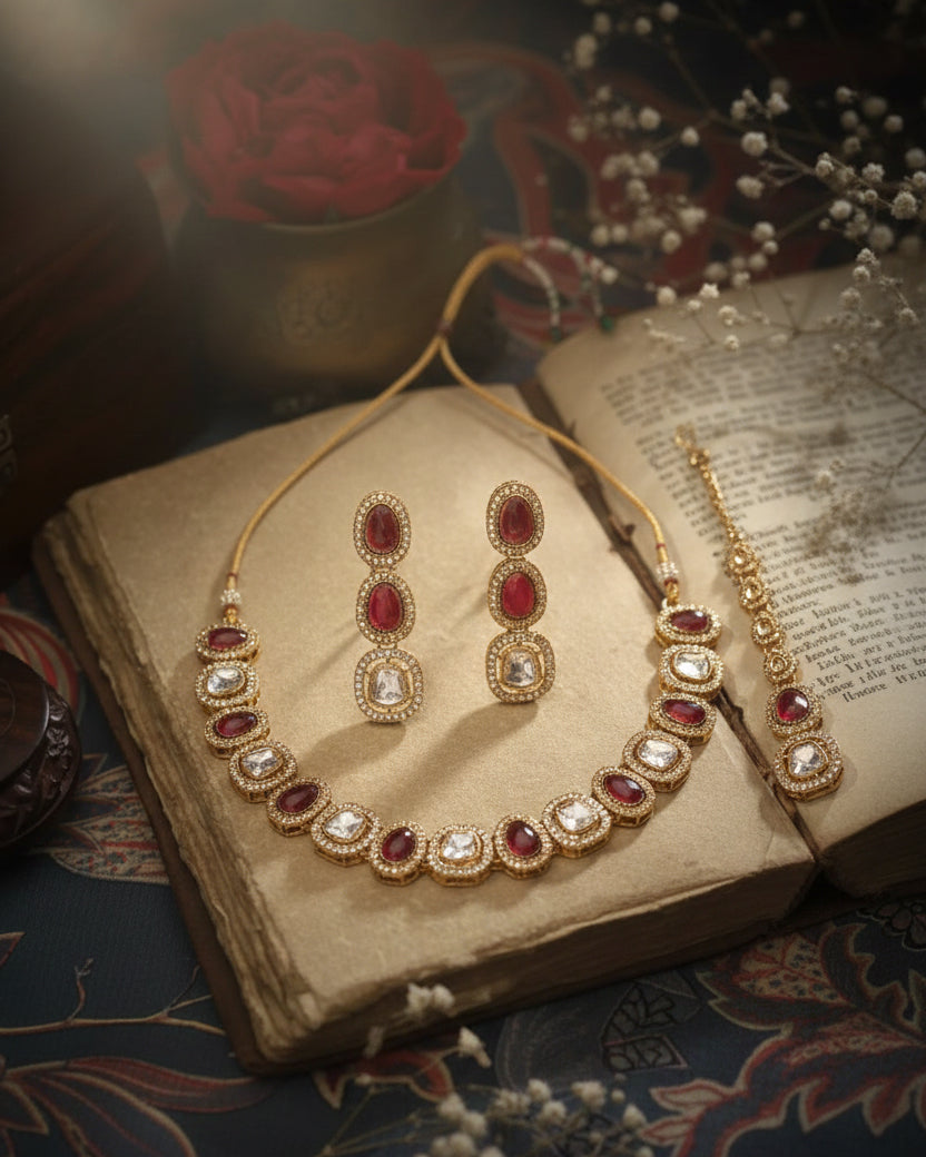 Red Zamika Polki Dupe Jewellery Set