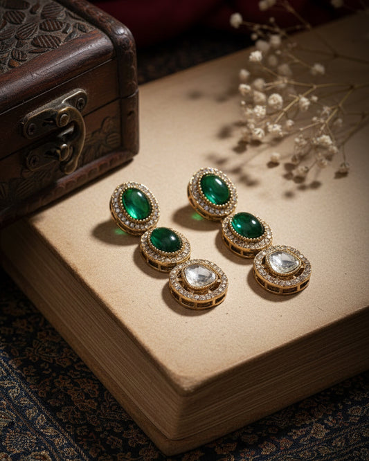 Green Kivya Earring - Polki Dupe