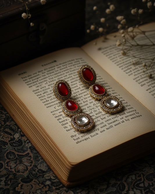 Red Kivya Earring - Polki Dupe