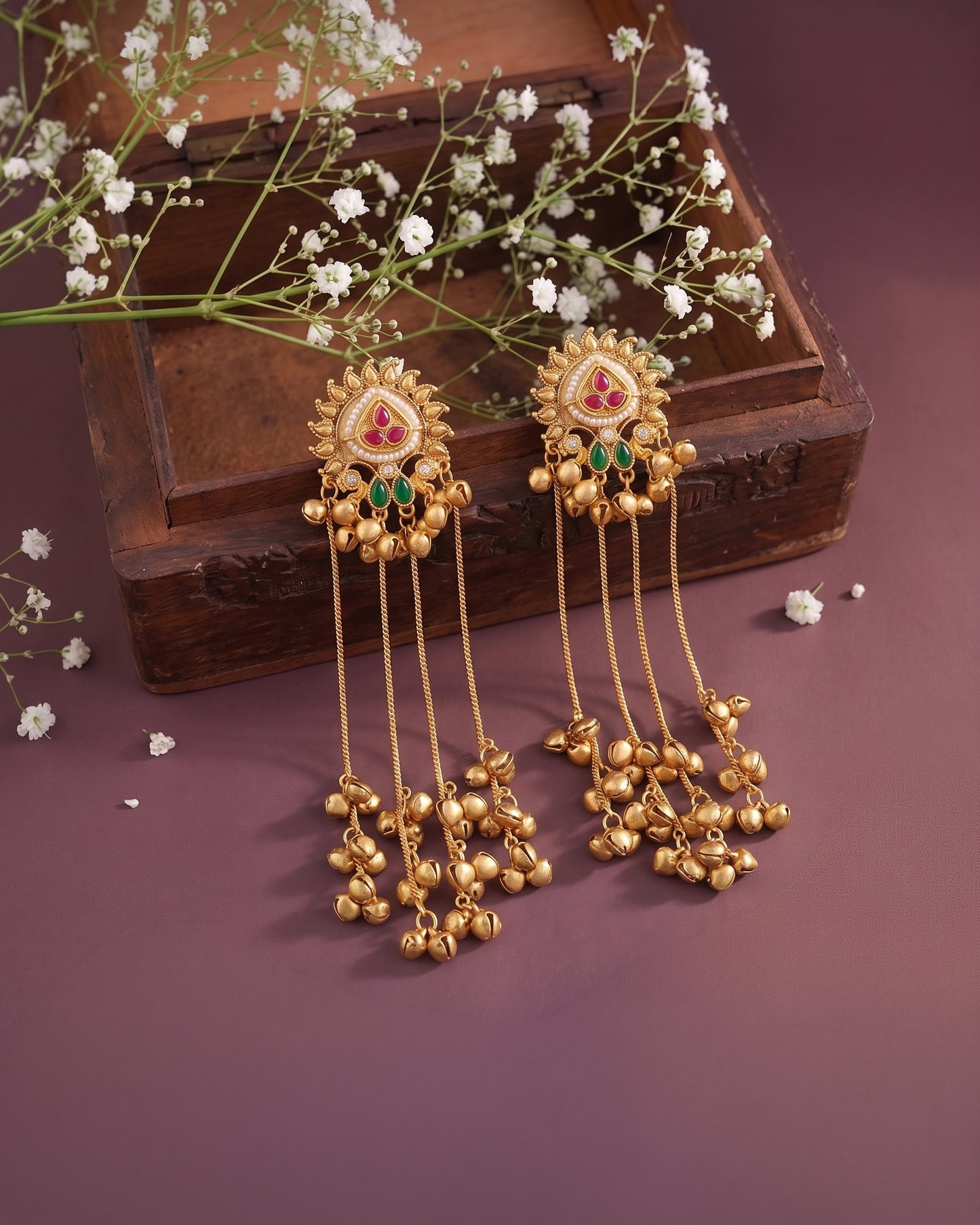 Ruby Green Devkanak Premium Kashmiri Look Earring