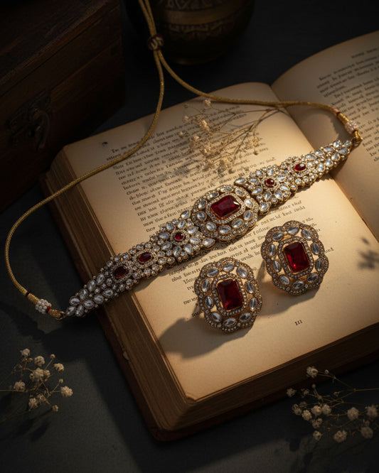 Red Yunita Choker Jewellery Set
