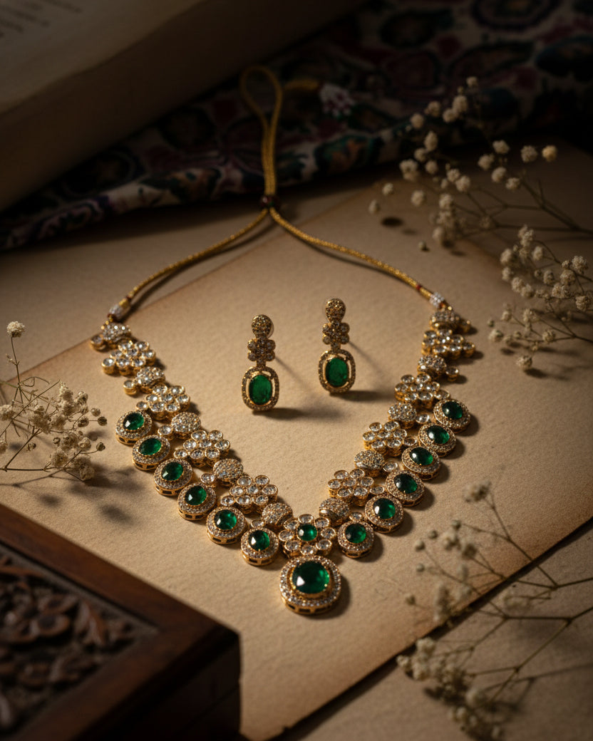 Emerald Nozara Indi Jewellery Set