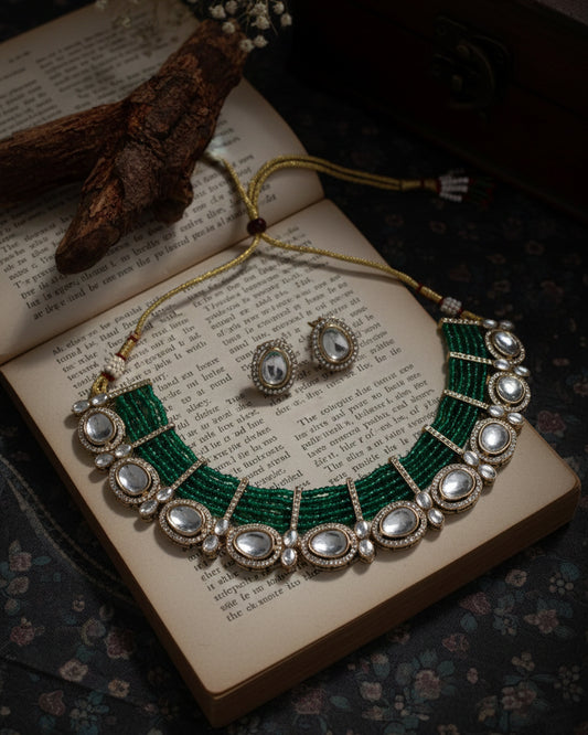 Green Imara Zircone Polki Dupe Jewellery Set