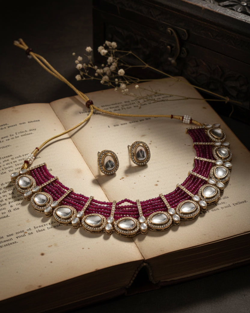 Purple Imara Zircone Polki Dupe Jewellery Set