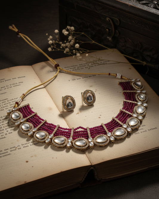 Purple Imara Zircone Polki Dupe Jewellery Set
