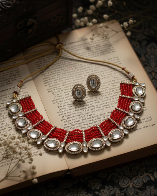 Red Imara Zircone Polki Dupe Jewellery Set