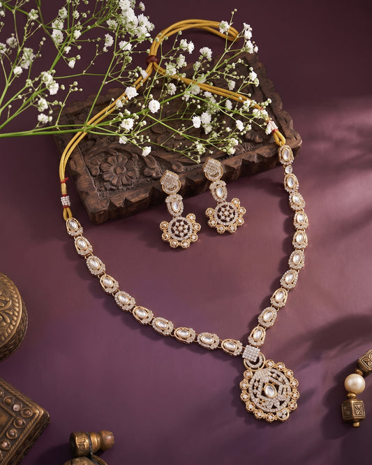 Aarunya Premium Long Necklace Set - Zircone