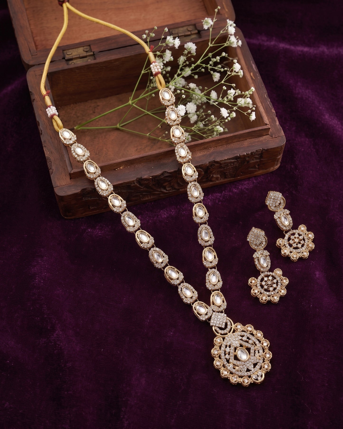 Aarunya Premium Long Necklace Set - Zircone