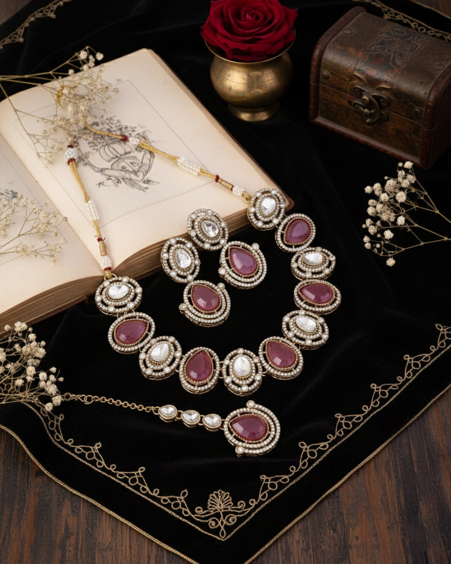 Pink Nirav Polki Dupe Jewellery Set