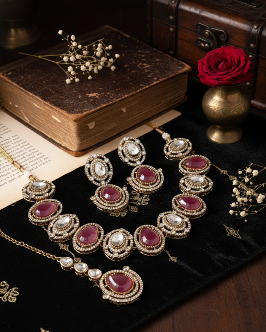 Pink Nirav Polki Dupe Jewellery Set