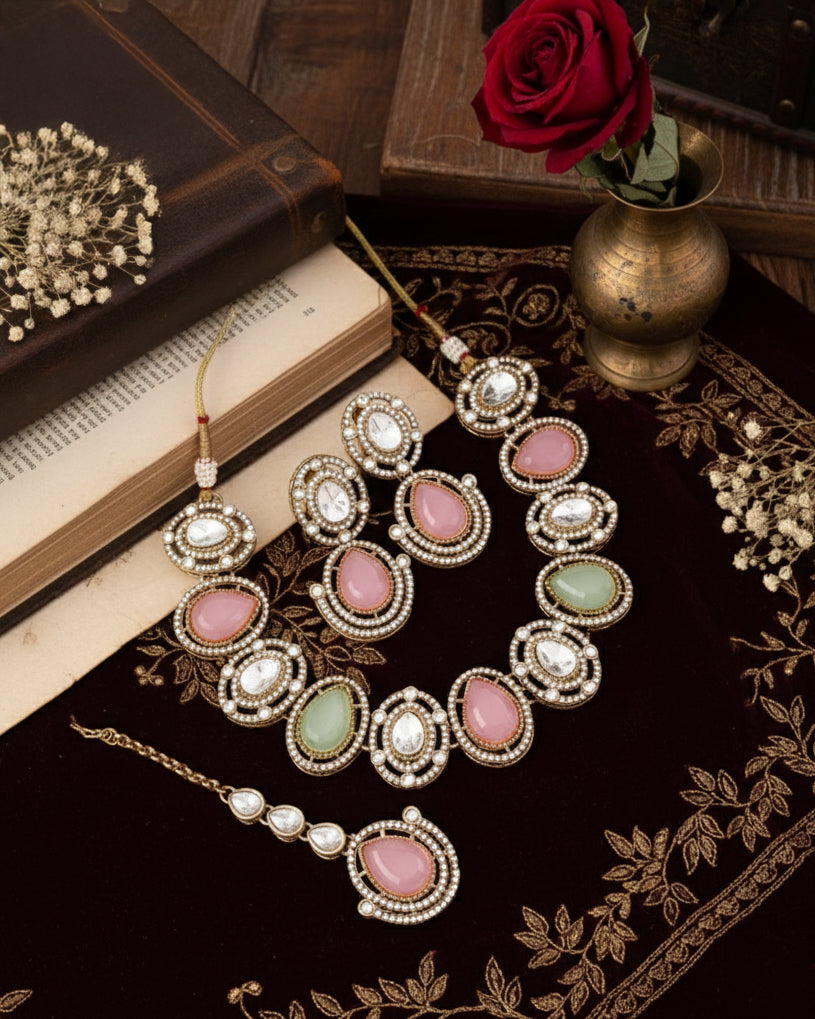 Pastel Nirav Polki Dupe Jewellery Set