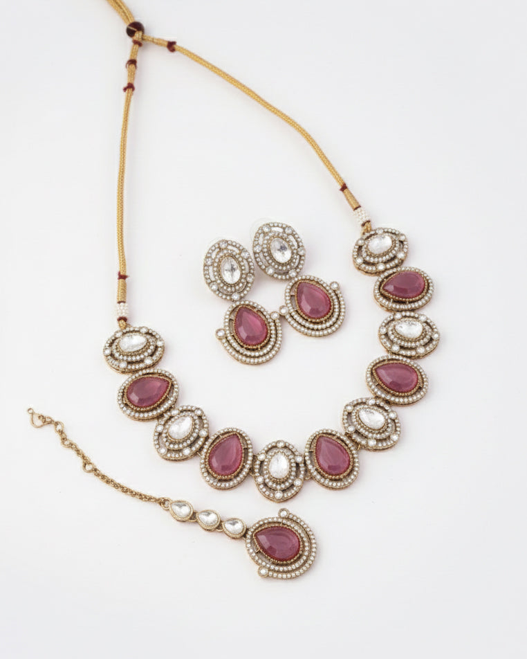 Pink Nirav Polki Dupe Jewellery Set