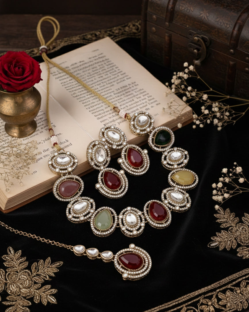Multi Nirav Polki Dupe Jewellery Set