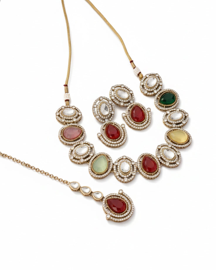 Multi Nirav Polki Dupe Jewellery Set