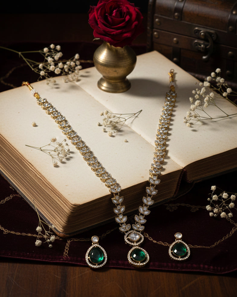 Green Utkarsh Kundan Long Jewellery Set